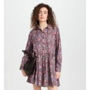 Apiece Apart Anna Shirt Dress Bella Floral Paisley Sz Small 100% Organic Cotton